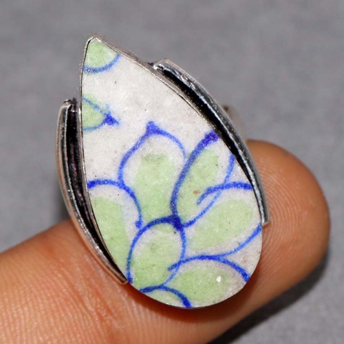 Anello ceramica blu - , placcato